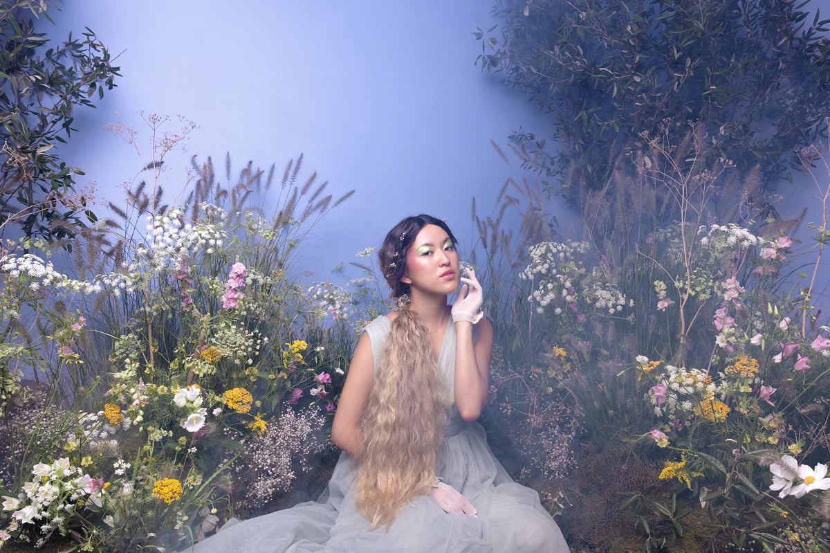 Floral editorial fashion shoot in a London garden